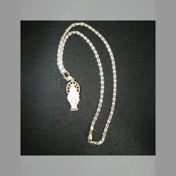 Tri Color Mix Our Lady Of Guadalupe w/ Mix Colored  Stones at her feet necklace - Picture 7 of 8